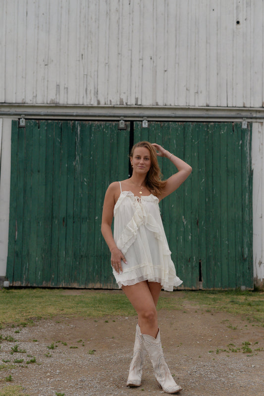 KACEY RUFFLE MINI DRESS