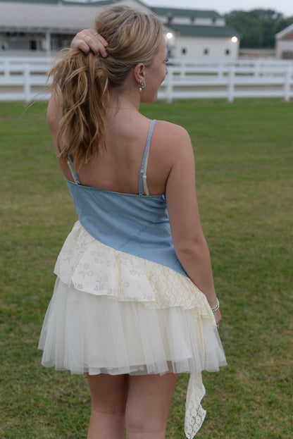 CARRIE DENIM RUFFLE MINI DRESS